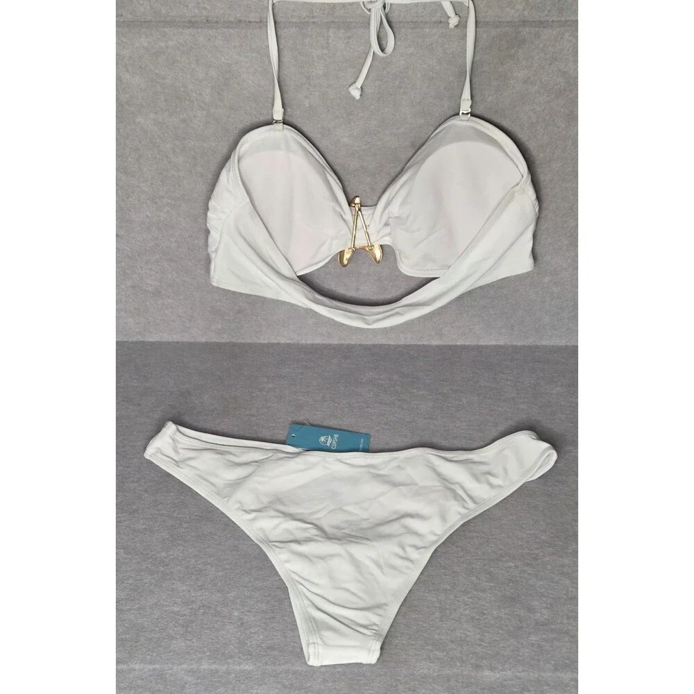 CUPSHE White 3 Pc Bikini Set Cover Up Gold Starfish Accent Women Swimwear Sz XL